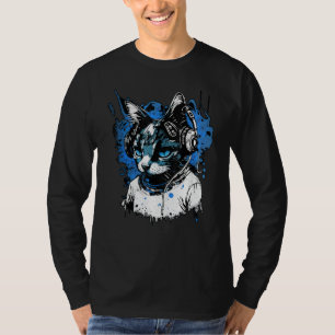 Camiseta Dj de Tech House Gato Auriculares Arcoíris Música