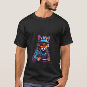 Camiseta DJ de Techno Femenina Gato Cyberpunk Música Rave C