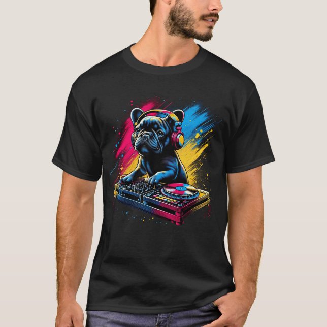 Camiseta DJ DJ de Bulldog francés EDM Funky Dance Club (Anverso)
