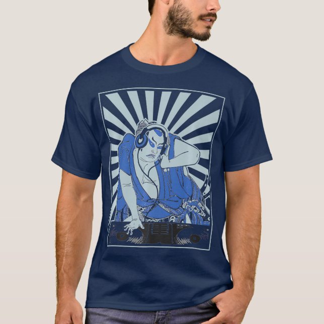 Camiseta DJ DJ y auriculares Samurai tocando música (Anverso)