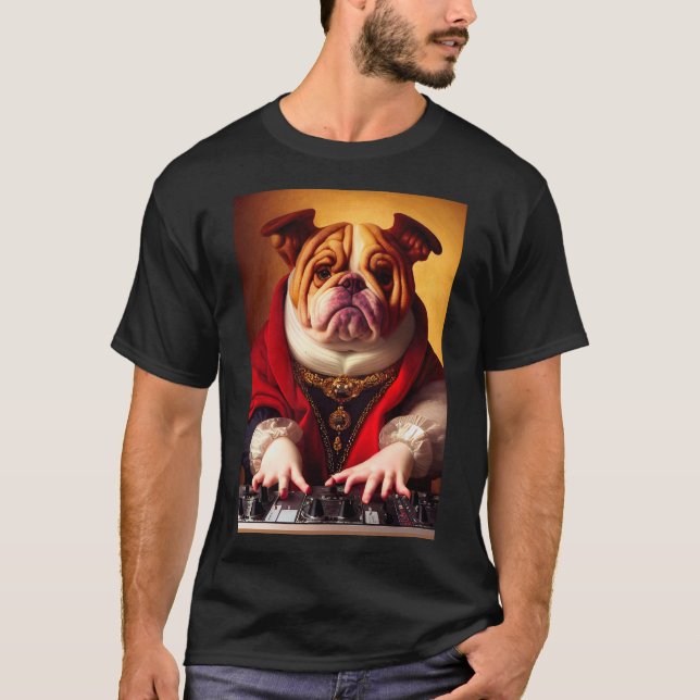 Camiseta Dj Dog bulldog divertido linda música gorda vinilo (Anverso)