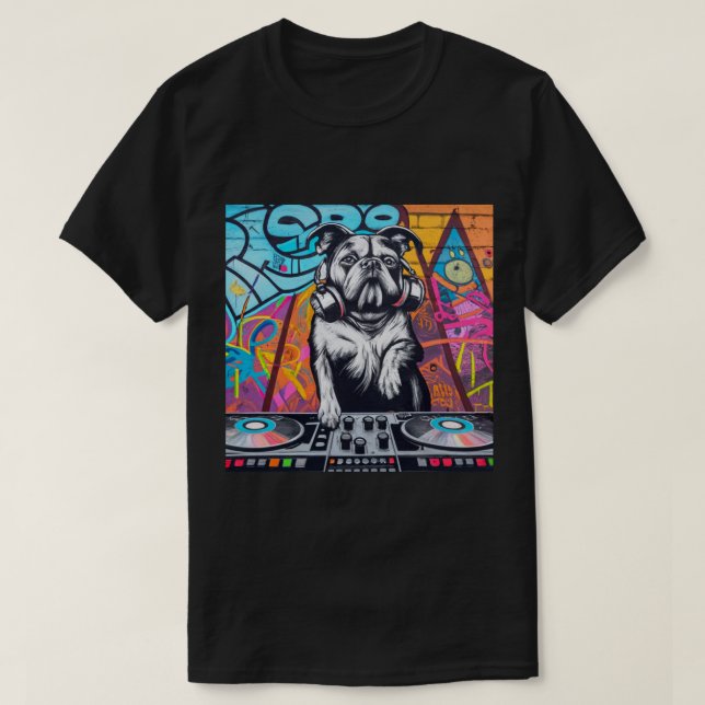 Camiseta DJ Dog Graffiti Street Turnable Mezcla (Diseño del anverso)