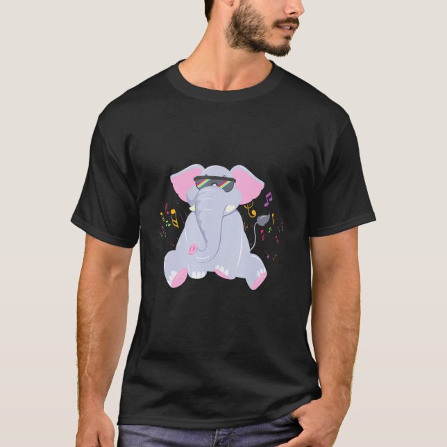 Camiseta Dj Elephant Animal Musical Notes Disco (Anverso)