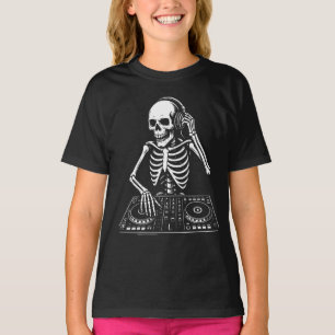 Camiseta DJ Esqueleto tocando música en vivo