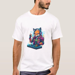 Camiseta DJ Fox Cartoon Cool White Tshirt For Men | Adults