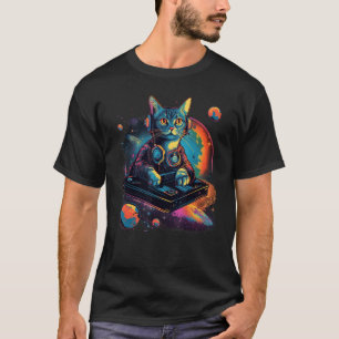 Camiseta DJ Gato Cósmico Intergaláctico Futurista Retro Vib