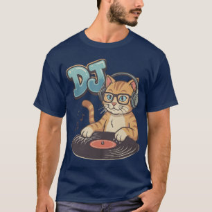 Camiseta DJ Gato Lindo Amante de la Música de Dibujos Anima