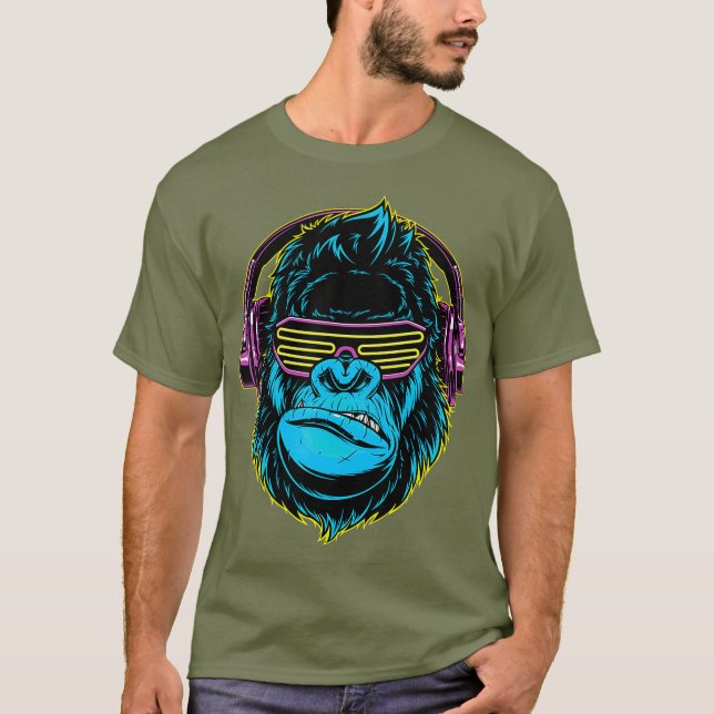 Camiseta Dj Gorilla Gafas de sol Auriculares Música (Anverso)