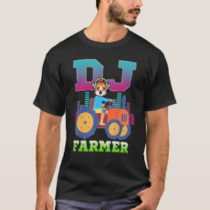 Camiseta Dj Granjero Gato Granja Conduciendo Tractor Música