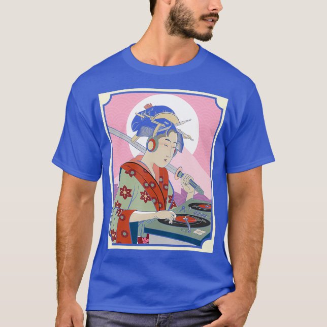 Camiseta DJ japonés Lady Samurai Kimono Warrior (Anverso)