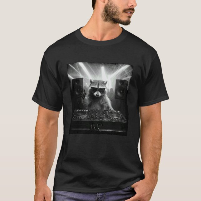 Camiseta DJ Mapache Disc Jockey Techno Amante Mapache Feral (Anverso)
