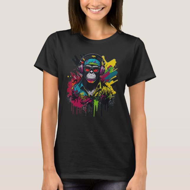Camiseta DJ Monkey Chimp With Sunglasses & Headphones Cool  (Anverso)