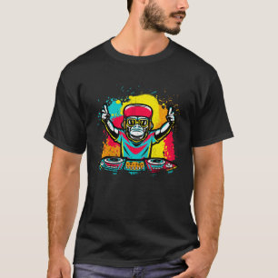 Camiseta DJ Monkey Music Fiesta Diversión Gafas de sol Monk