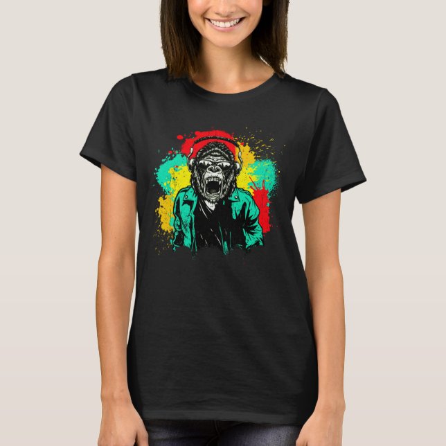 Camiseta DJ Monkey Music Fiesta Fun Gafas de sol Diversión  (Anverso)