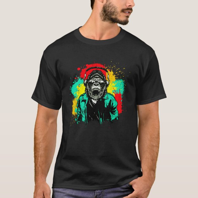 Camiseta DJ Monkey Music Party Fun Sunglasses Fun Dancing C (Anverso)