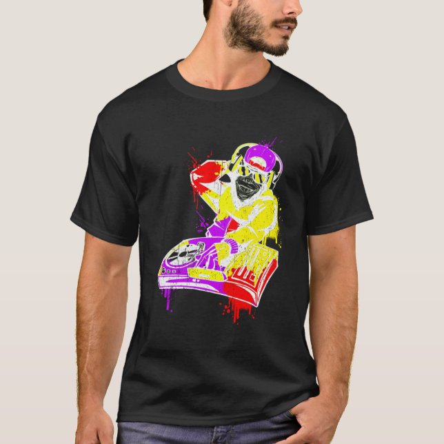 Camiseta DJ Monkey Music Party Fun Sunglasses Fun Dancing C (Anverso)