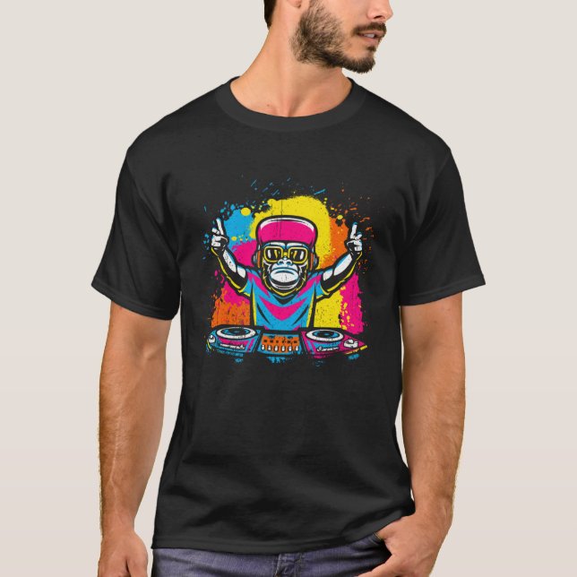 Camiseta DJ Monkey Music Party Fun Sunglasses Fun Dancing C (Anverso)