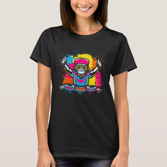 Camiseta DJ Monkey Music Party Fun Sunglasses Fun Dancing C (Anverso)