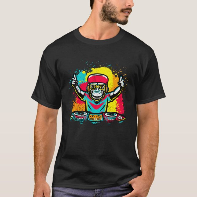 Camiseta DJ Monkey Music Party Fun Sunglasses Monkey Headph (Anverso)