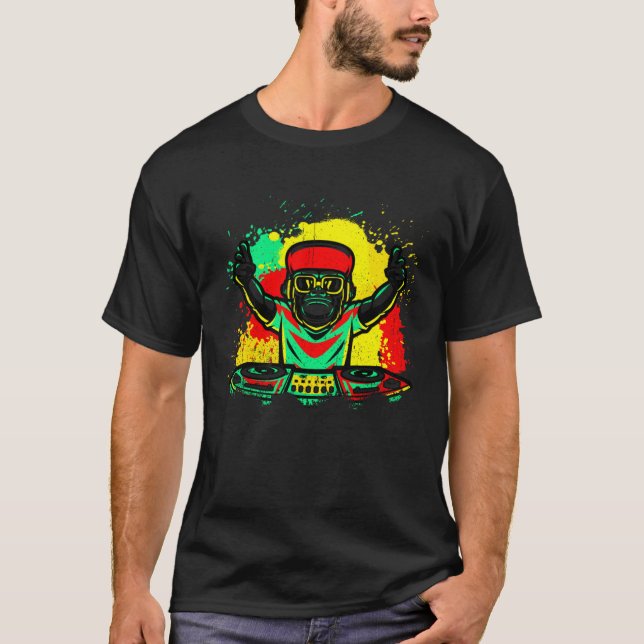 Camiseta DJ Monkey Music Party Fun Sunglasses Monkey Headph (Anverso)