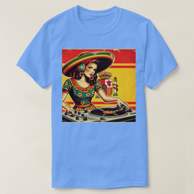 Camiseta DJ Mujer Espaola Msica Retro Sombrero Cultural (Diseño del anverso)
