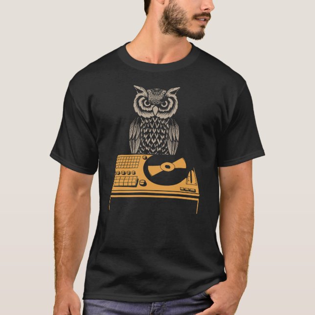 Camiseta DJ Owl Turntable Retro Vinyl (Anverso)