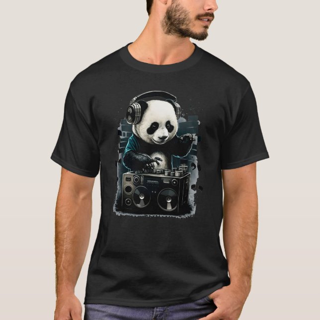 Camiseta Dj Panda Con Música De Auriculares (Anverso)