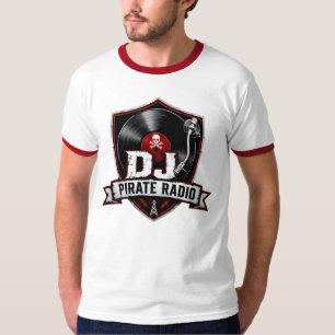 Camiseta DJ Pirate Radio Ringer delantera y traser