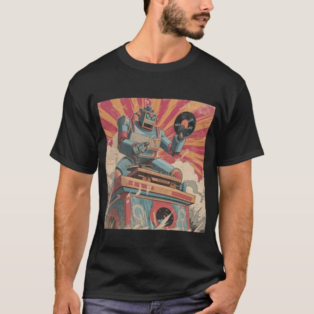 Camiseta DJ Robot Retro con Vinilo — Explosión de Sol de Có (Anverso)