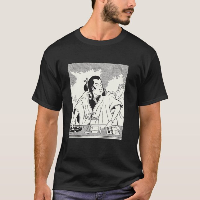 Camiseta DJ Samurai Disk Jockey Ninja Guerrero Japonés (Anverso)
