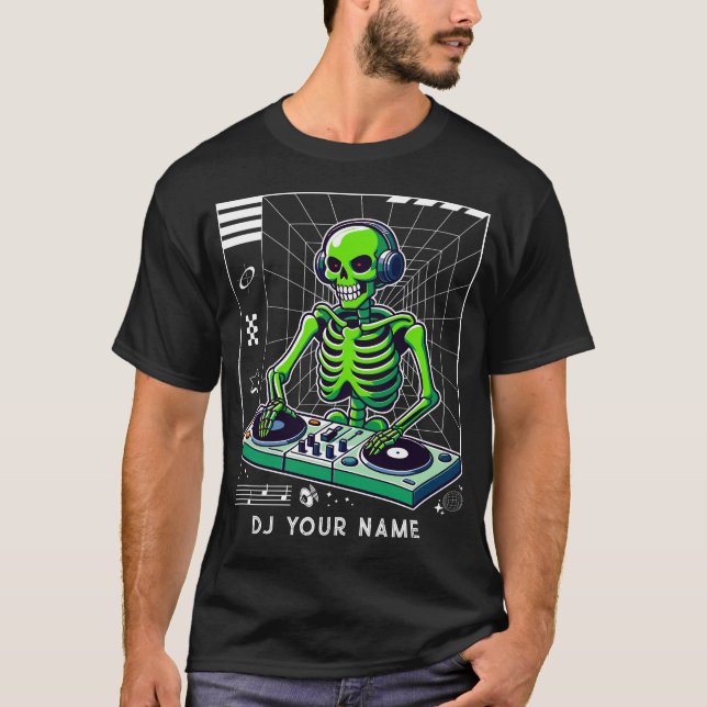 Camiseta DJ Skeleton en Turntable Club Music Personalizado  (Anverso)