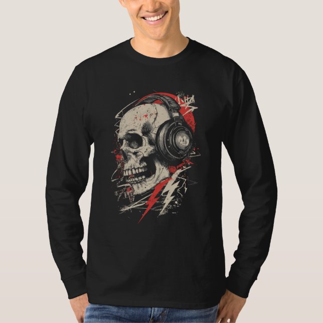 Camiseta DJ Skull Headphones Lightning Music Electronic Got (Anverso)