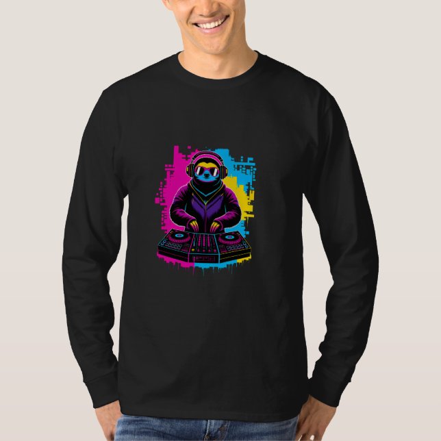 Camiseta DJ Sloth Graffiti Style - Animal EDM Relajado con  (Anverso)
