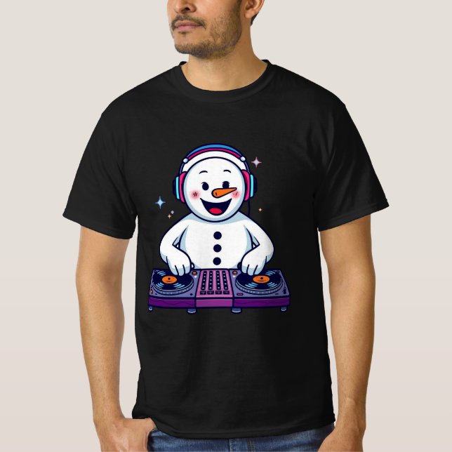 Camiseta DJ Snowman Christmas – Funny Holiday Music Illustr (Anverso)