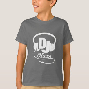 Camiseta DJ su blanco del nombre en azul embroma la