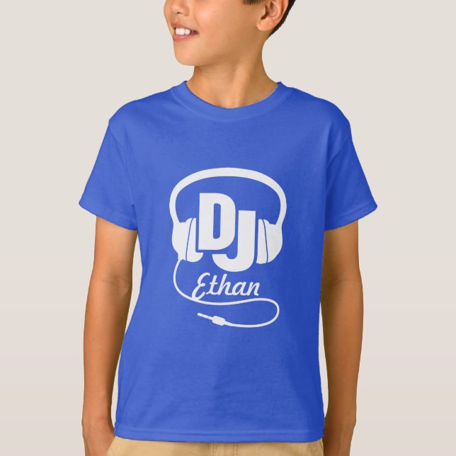 Camiseta DJ su blanco del nombre en azul embroma la (Anverso)