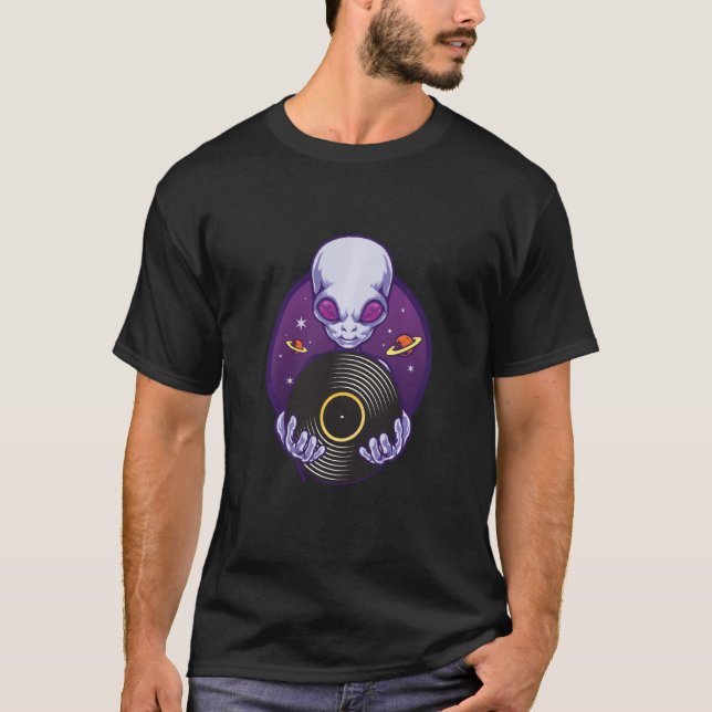 Camiseta Dj Turntable Music Alien Ufo Vinyl Record Disco Pa (Anverso)