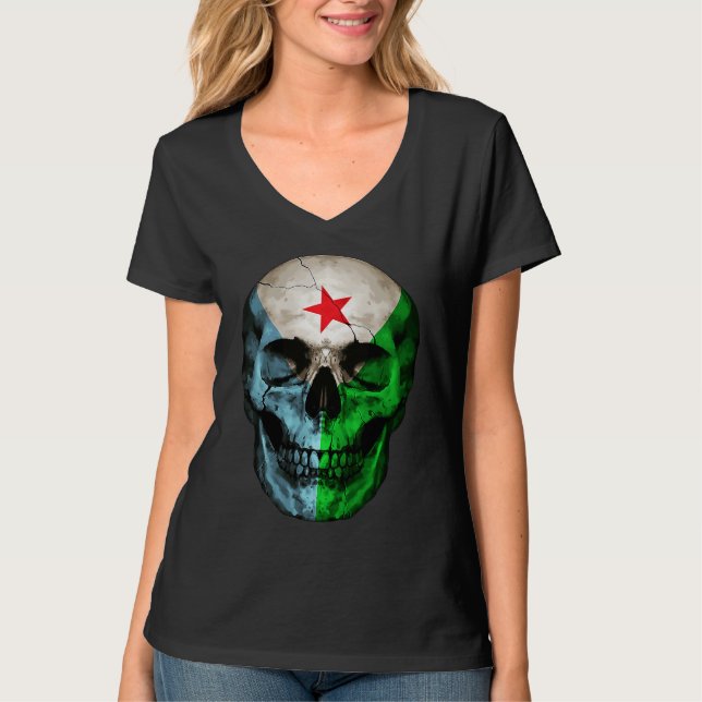 Camiseta Djibouti Flag Skull Djibouti Roots Proud Patriotic (Anverso)