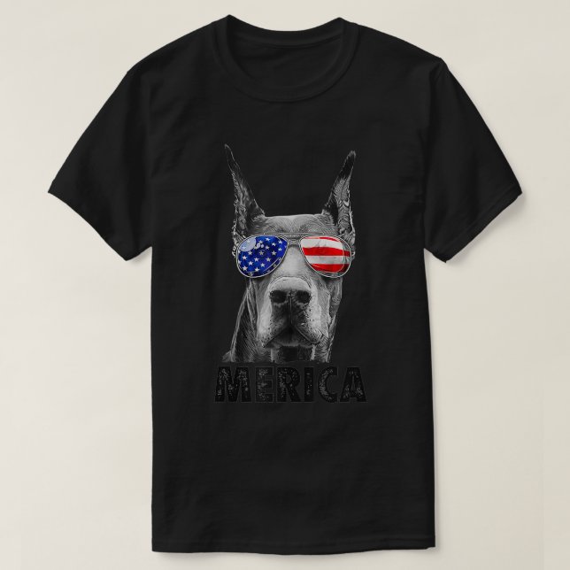 Camiseta Doberman 4 De Julio Merica Hombres Bandera America (Diseño del anverso)