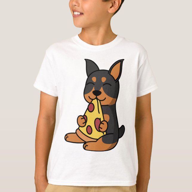 Camiseta Doberman comiendo pizza perro (Anverso)