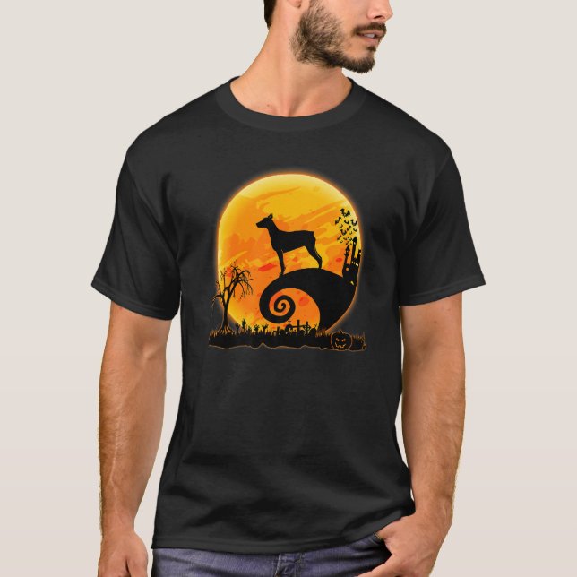 Camiseta Doberman Dog And Moon  Scary Halloween Costume (Anverso)