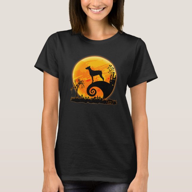 Camiseta Doberman Dog And Moon  Scary Halloween Costume (Anverso)