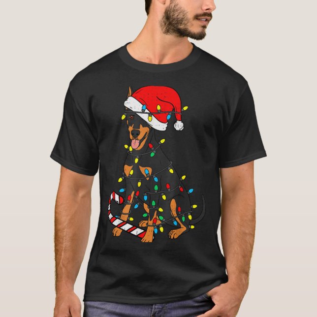 Camiseta Doberman Dog Christmas Lights Santa Xmas Pet Dog L (Anverso)