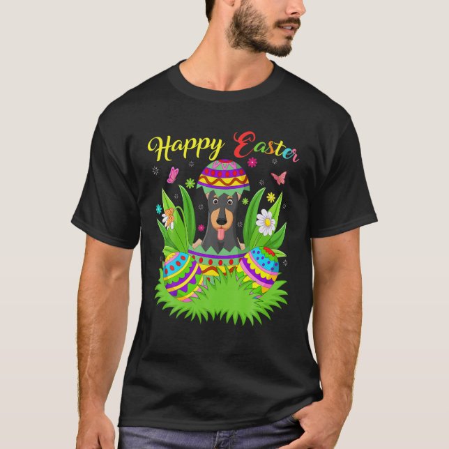 Camiseta Doberman Dog Lover Floral Huevo de Pascua Funny Do (Anverso)