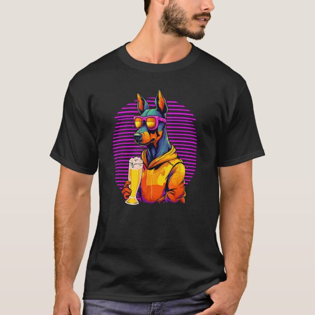 Camiseta Doberman Drinking Beer For Mom Dad Dobie (Anverso)