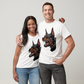 Camiseta Doberman Fiero Negro y Caoba con Collar con Pincho