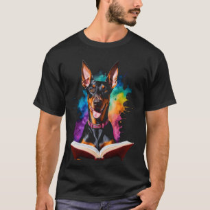 Camiseta Doberman Leyendo Libro Perro Divertido Arte Animal