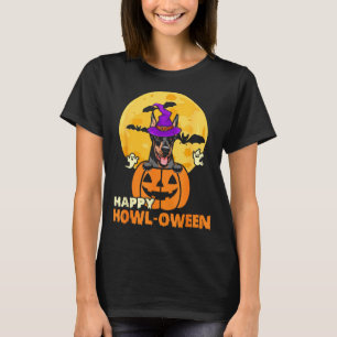 Camiseta Doberman Negro y Caoba Bruja Perro Feliz Halloween