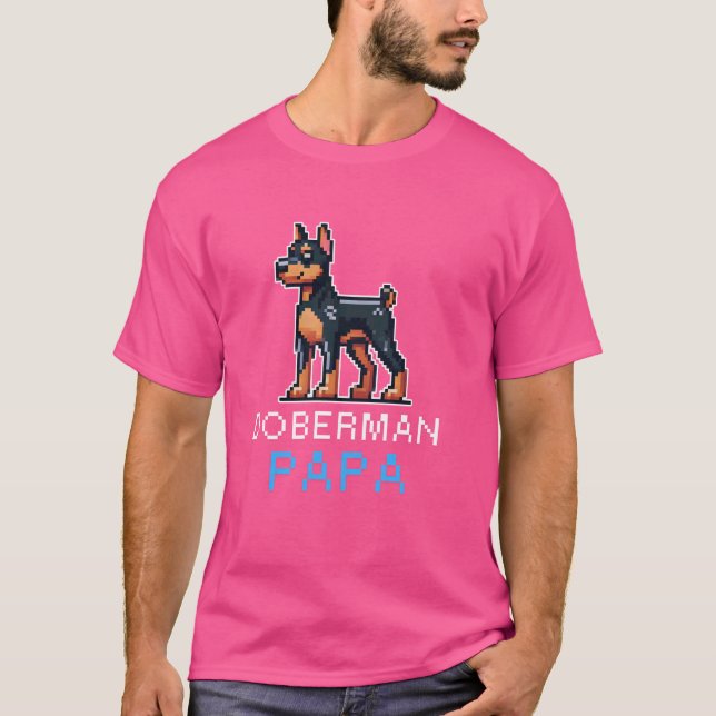 Camiseta Doberman Papa Pixel Art Cute Dueño Perro Hombres M (Anverso)