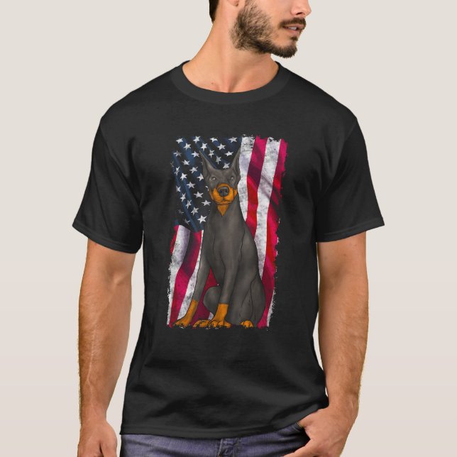 Camiseta Doberman Pinscher American Flag 4th of July US Pat (Anverso)
